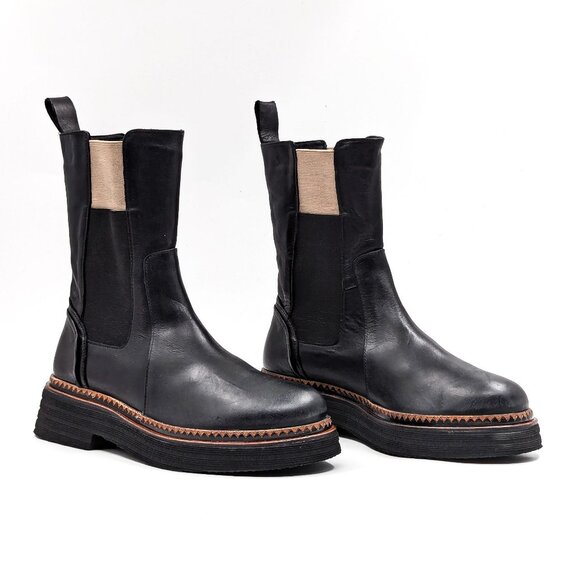 Bueno Shoes - Bueno Women Gizelle Black Leather Stretch Panel Chelsea Boots size 7US EUR37